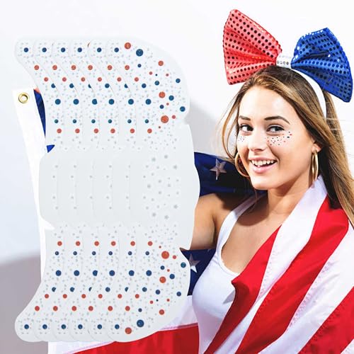 Patriotic Glitter Freckle Face Tattoos & Red White Blue Star Gems 6 Sheets