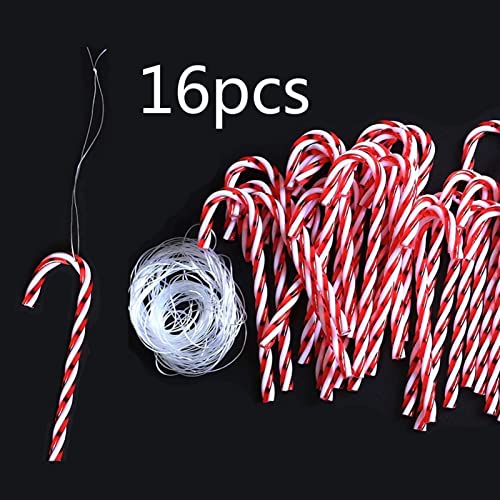 16pcs Christmas Candy Cane Ornaments - Red & White Plastic Decor