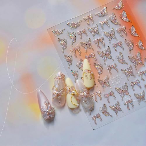 TailaiMei Butterfly Nail Stickers Self-Adhesive Jelly Glitter Decals