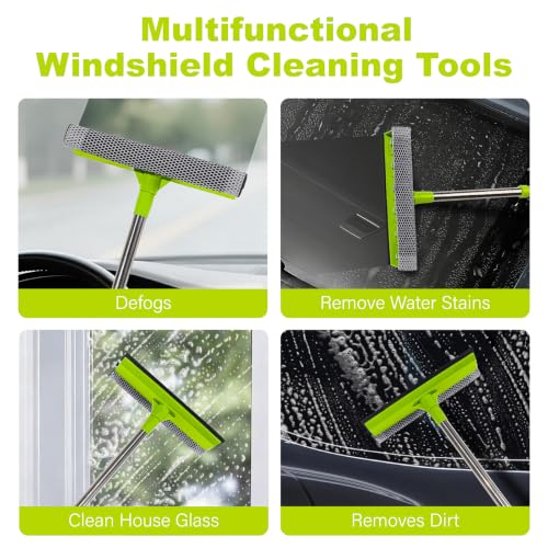 Retractable Stainless Steel Window Squeegee & Shower Glass Cleaner - 2-in-1 Car & Home Glass Tool
