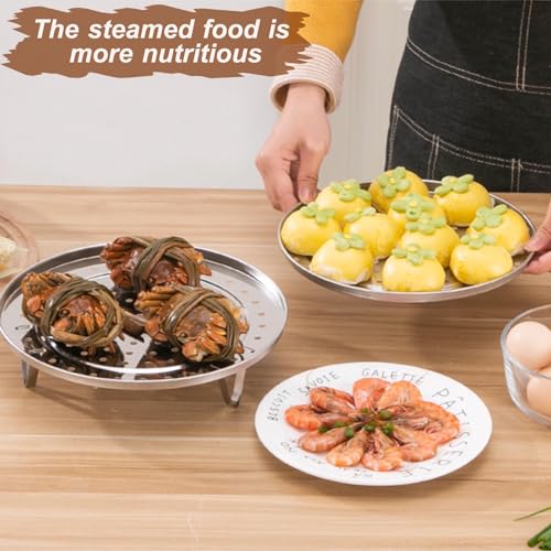 MEGANEOPRE 6.7-inch Round Stainless Steel Steamer Basket with Silicone Liners for Vegetables & Seafood