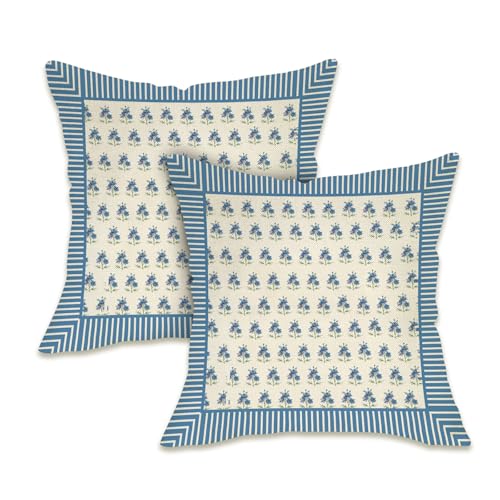 Fahrendom Blue Floral Decorative Throw Pillow Covers - Set of 2
