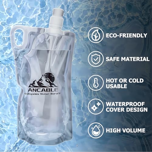 Ancable 1L Collapsible Water Bottles - 3-Pack Reusable Travel Gear