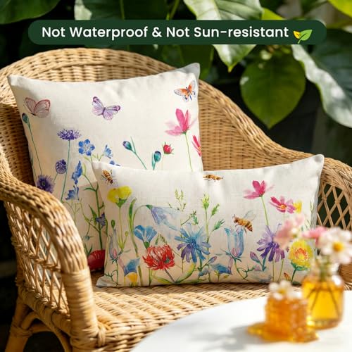 Spring Floral Lumbar Pillow Covers 12x20 - Set of 2 for Outdoor Decor
