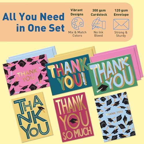 Graduation Gratitude Set of 24 Thank You Cards with Envelopes