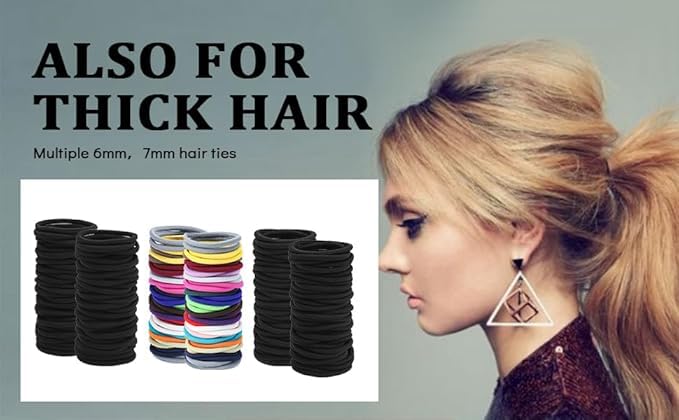 Sderoq 6mm Black Hair Ties 80-Piece Elastic Ponytail Holders for Thick Hair