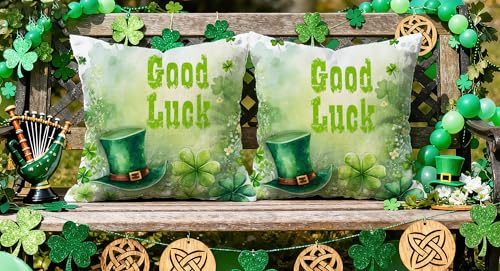 St. Patrick's Day Throw Pillow Covers 16x16 Inch Shamrock Clover Cases 2 Pack