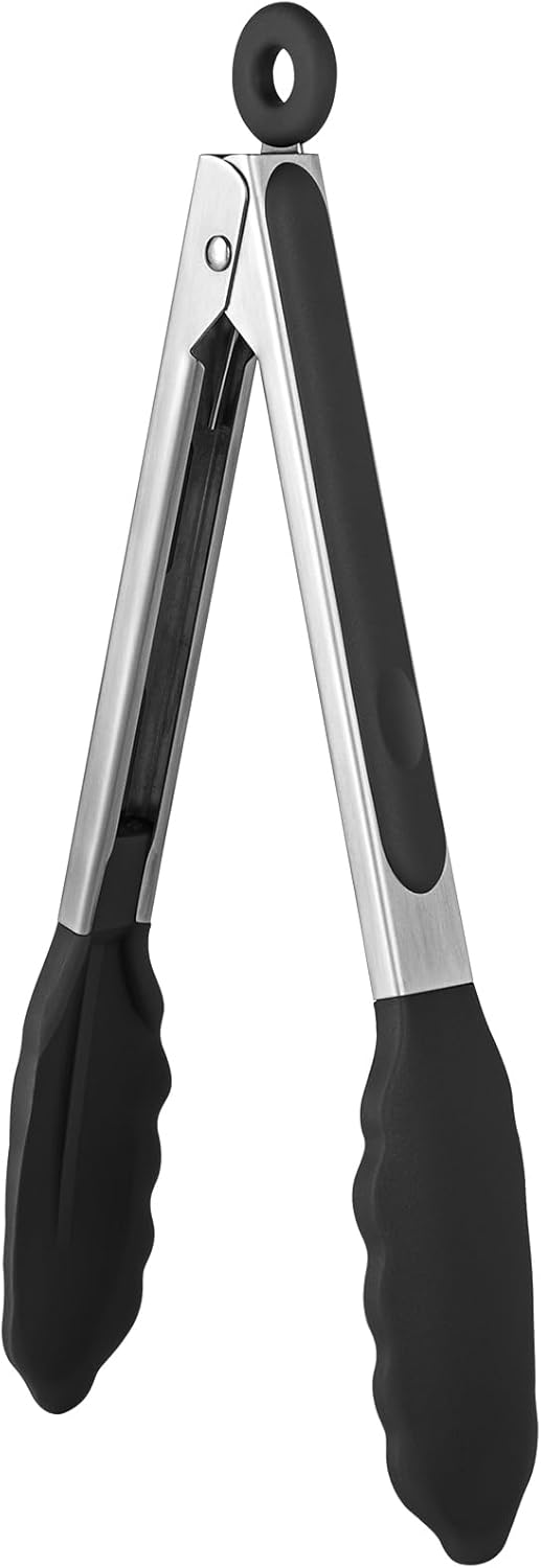 U-Taste 9-Inch Silicone Cooking Tongs - 600ºF Heat Resistant with Non-Stick Tips & Stainless Steel Handle | Black