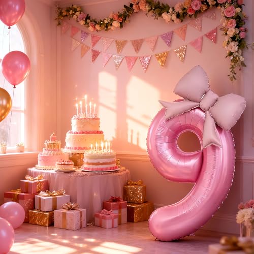 40 Inch Pink Number 9 Balloon - Giant Mylar Foil for Parties