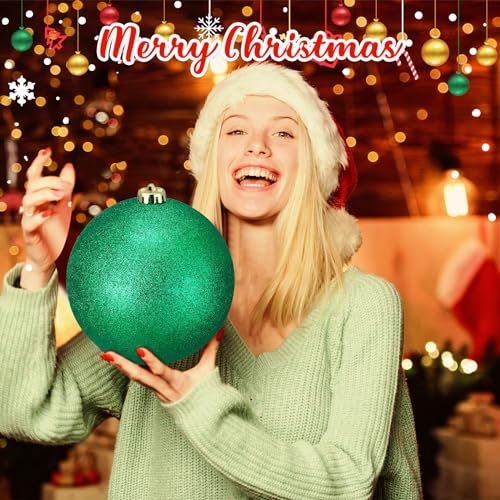 Liliful 4-Pack Large Outdoor Christmas Ornament Balls Glitter Green - Jumbo Fillable Xmas Tree Decorations