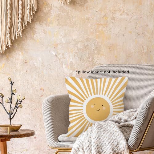 MONALET Yellow Boho Sun Throw Pillow Cover, 18x18 Soft Flannelette Case