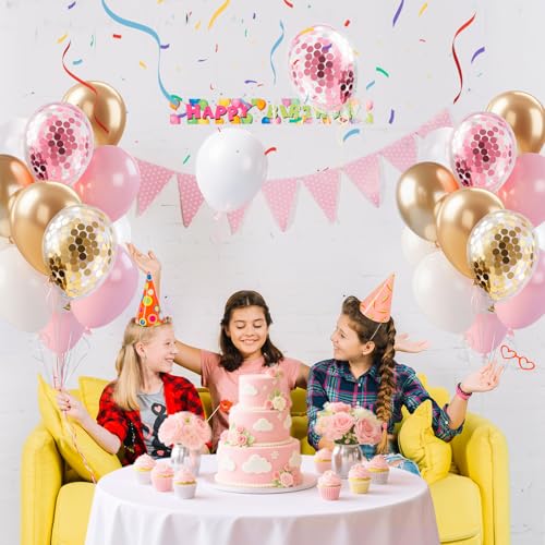 Pink Gold Balloons Set for Birthday Party Decorations - 12In Pastel Balloon Garland with Variation Pink&Gold&White