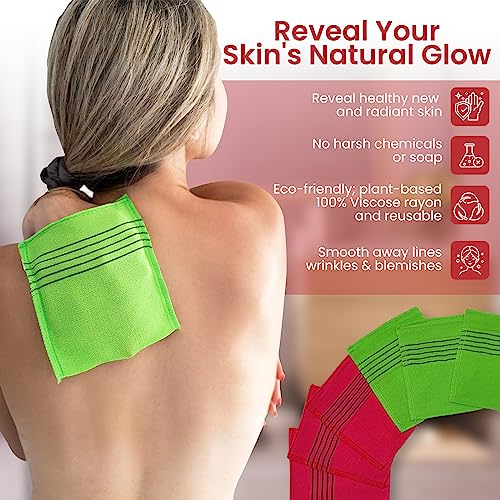Korean Exfoliating Bath Mitts - 6 Pack Anti-Shrink Viscose Rayon Body Scrub Gloves