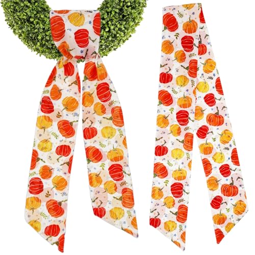 Harvest Pumpkin Satin Sash Garland Ribbon for Wreaths - Fall Decor, 4.5x56 Inches, Outdoor Fabric, 2 Pieces