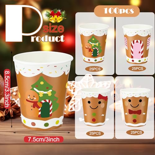 Gingerbread Man Paper Cups - 9 oz Christmas Disposable Cups, Pack of 100