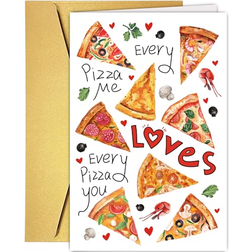Funny Pizza Valentine's Day Card for Lovers - 8x5.3 inches