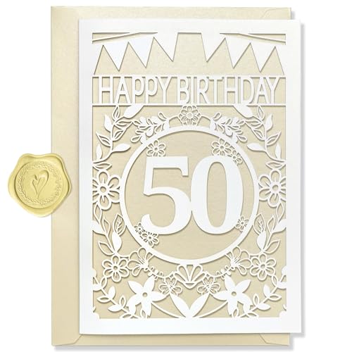 50th Birthday Card - Elegant Laser-Cut Keepsake with Envelope