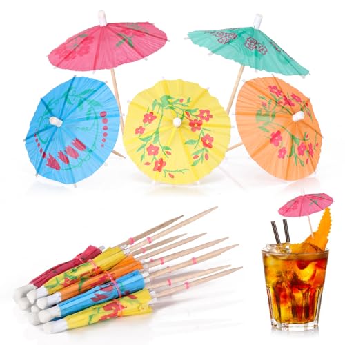 YINCL 100 PCS Cocktail Umbrellas - Classic Tropical Paper Drink Picks
