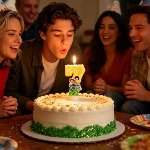 Cartoon Birthday Number 7 Candle - Toy Theme Cake Decoration