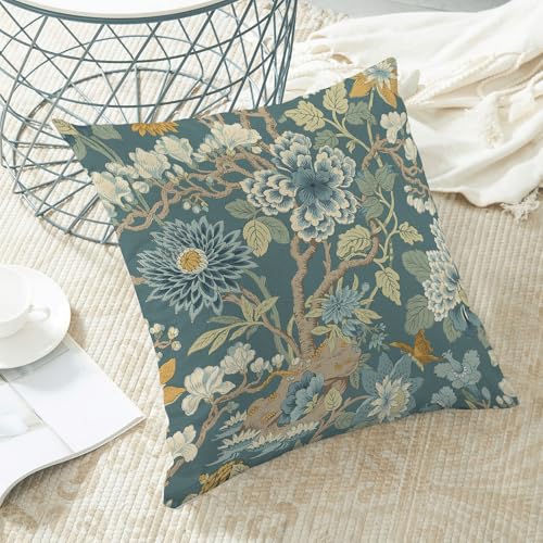CXMEIFLY Chinoiserie Floral Throw Pillow Covers, 16x16 Inch, Set of 2