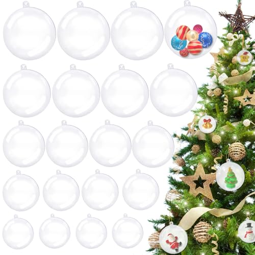 25 Pack Clear Fillable Plastic Ornaments for Christmas Tree & Decor