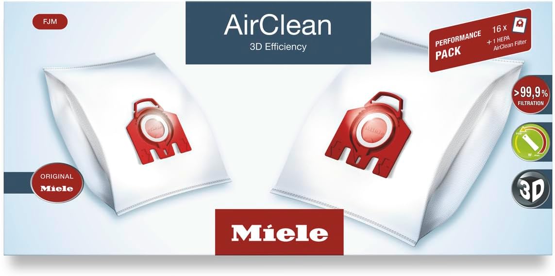 Miele Original Performance Pack - 16 AirClean 3D Efficiency FJM Bags & HA50 HEPA Filter | Compact C1/C2, S6/S4