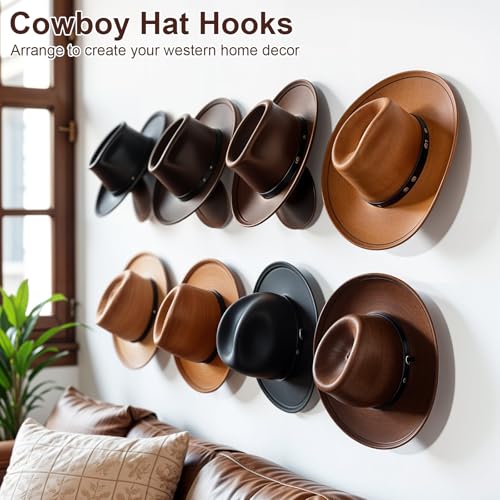 Dntorx Wall Hat Hooks - 8 Pack Cowboy Hat Rack Holders, Black