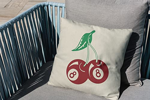 Vintage Red Cherry 8 Ball Throw Pillow Cover 18" x 18" - Fun Cushion for Home & Office