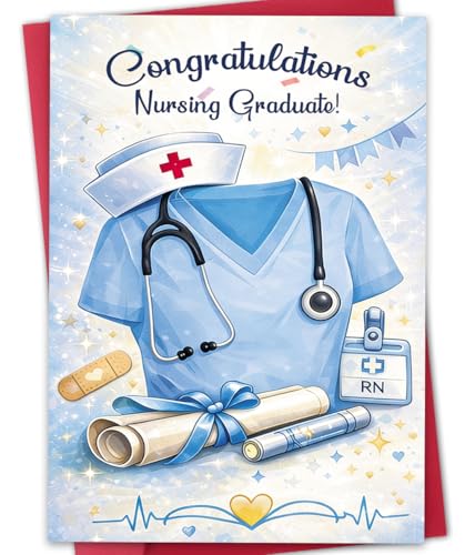 Nursing Graduation Card with Luxury Envelope & Gold Seal - RN Gift