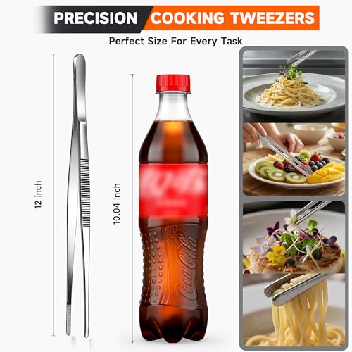 EZ COZY 12" Stainless Steel Kitchen Tweezers - Heat Resistant Tongs