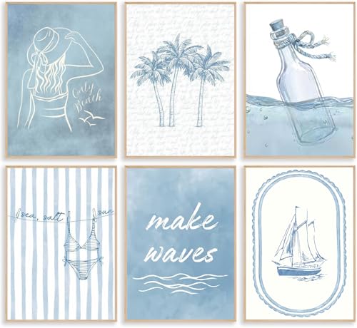 Blue Coastal Wall Art Set - Beach Poster Prints for Girls' Room
