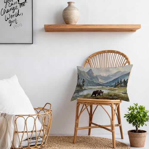 AJIPUX Rustic Bear Log Cabin Throw Pillow Cover 20x12 Inches for Couch Sofa Bed