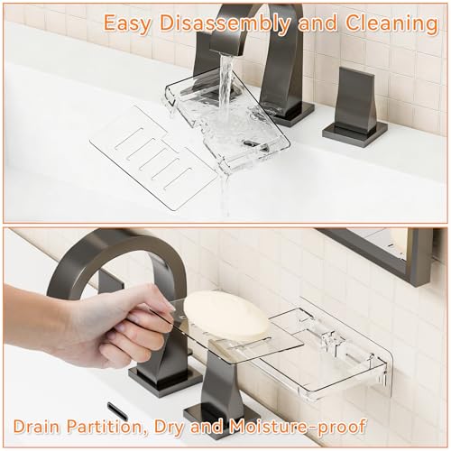 SuoXing Wall-Mounted Soap Holder - 2 Pack Self-Draining Acrylic Caddy