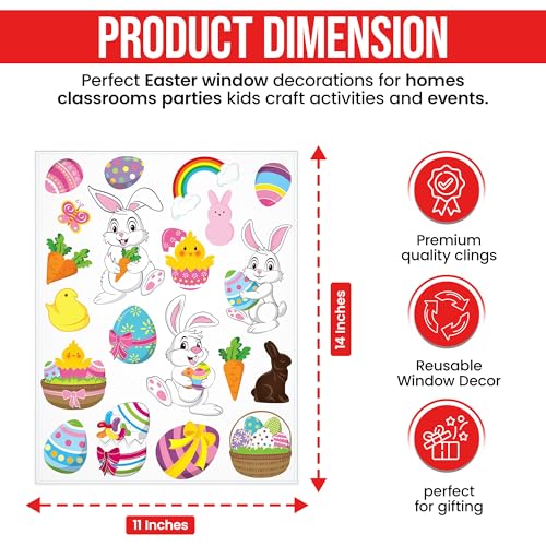 Iconikal Easter Window Clings 100-Count Reusable Bunny Egg Decals