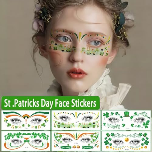 St. Patrick's Day Temporary Tattoos - 10 Sheets Waterproof Shamrock Face Stickers