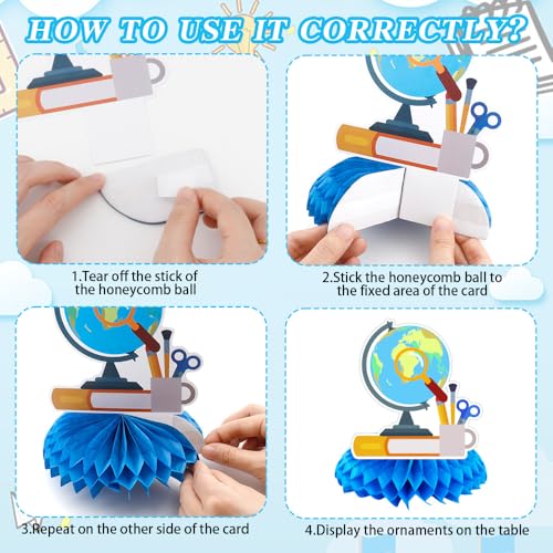 Back to School Blue Decorations Set - Honeycomb Ornaments & Classroom Centerpieces, 10 Pcs