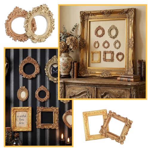 8 Pcs Mini Vintage Gold Picture Frames - Tiny Resin Photo Frames for DIY Display