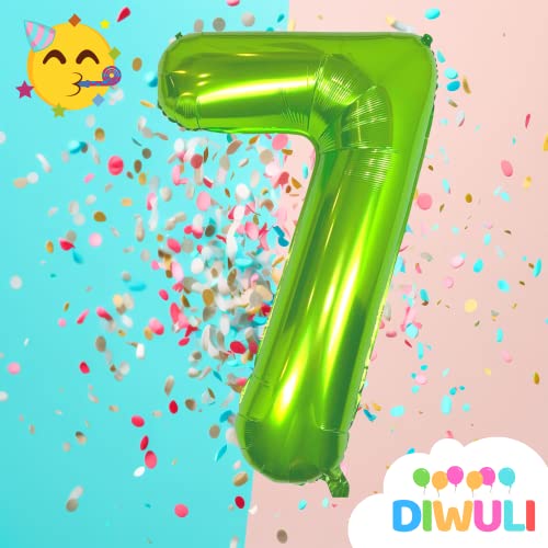 DIWULI 40 Inch Green Number 7 Foil Balloon for Birthday Party Decor