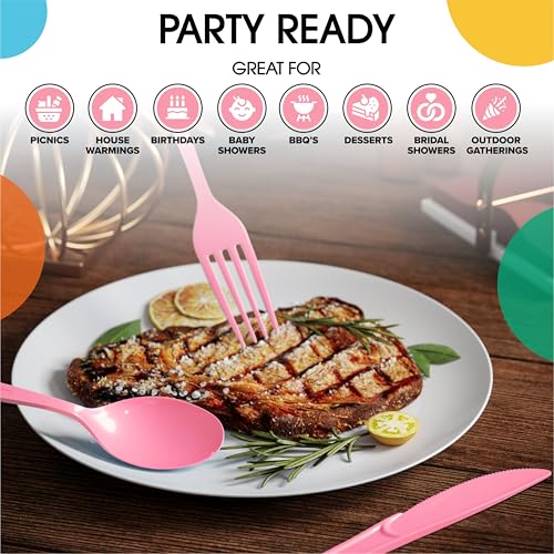 Party Solids Pink Plastic Cutlery Set - 80-Piece Disposable Utensils