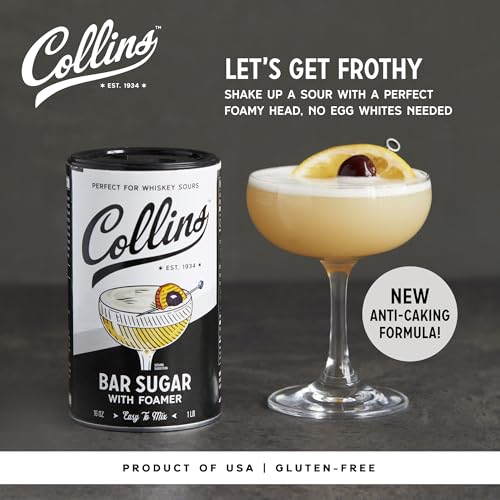 Collins Bar Sugar with Foamer - Cocktail Foam Maker for Classic Eggwhite-Style Drinks, 16oz