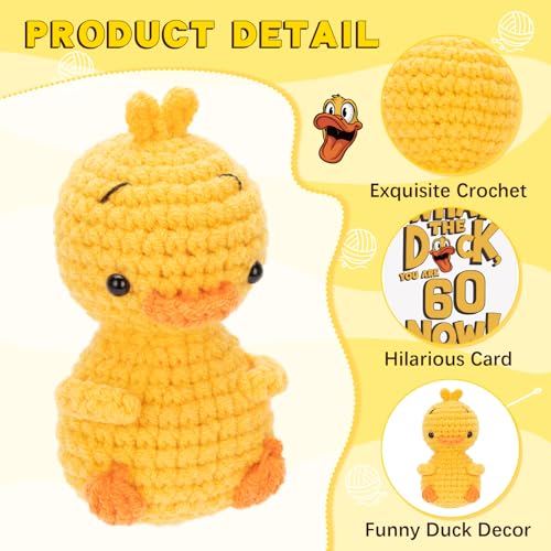 COZYMATE Handmade Crochet Positive Duck Doll with Funny Card 60th Birthday Gift