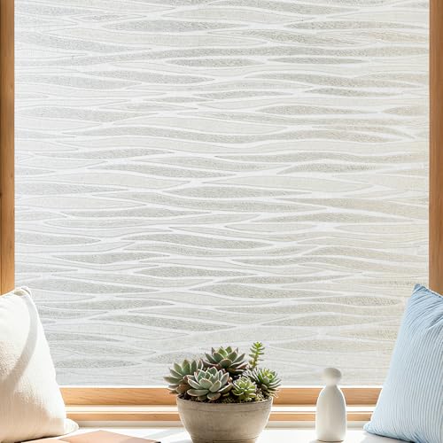 Finnez Frosted Window Privacy Film, Line Pattern Static Cling, 17.5 x 78.7 In