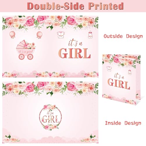 Giant Floral It's a Girl Baby Shower Card - 14x22 Inch Pink Floral