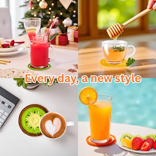BRIFUFOUS Crochet Fruit Coasters Set - Orange, Pineapple, Kiwi, Watermelon