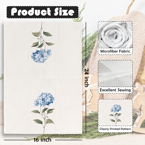 Blue Hydrangea Kitchen Towels Set of 2 - 16x24 Inches Floral Decor