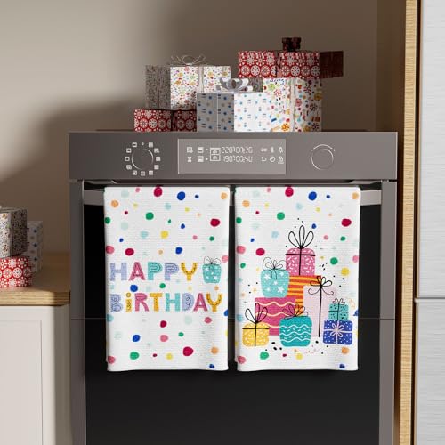 XCHI Happy Birthday Dish Towels Set of 2, 18x26 Inch Kitchen Decor