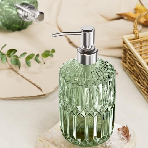 AmazerBath Green Glass Soap Dispenser with Stainless Steel Pump - 14.2OZ