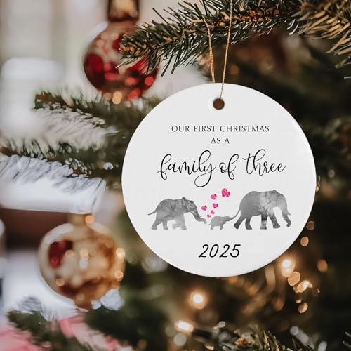 2025 Our First Christmas as a Family of 3 Elephant Ornament