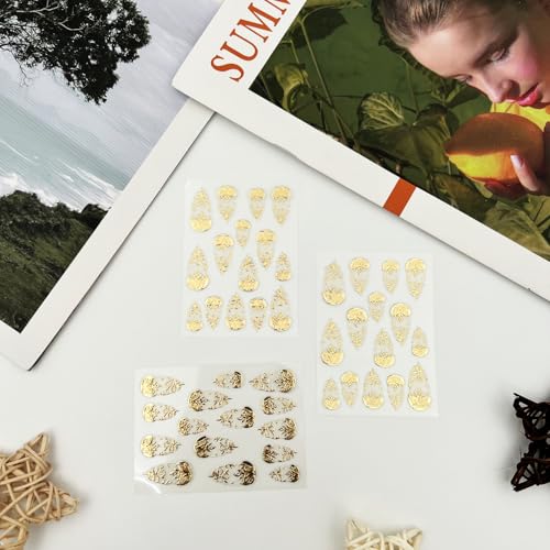 3D Gold Nail Art Stickers Set – Self-Adhesive Metallic Foil Decals (3 Sheets)