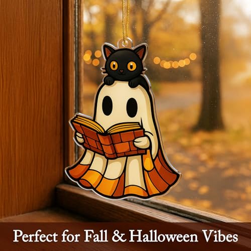 Ghost Reading Book Acrylic Ornament Stained Glass Moon Decor